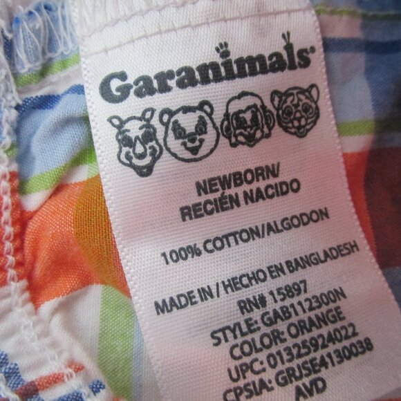 Garanimals Pull On‎ Shorts Infant Boys Newborn Orange Blue Plaid Elastic Bottoms - Picture 2 of 3